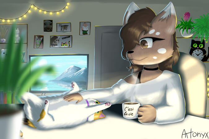 Fully rendered half-body + full-body of a simple character with complex background (character belongs to Lei/@va.star) - 80€